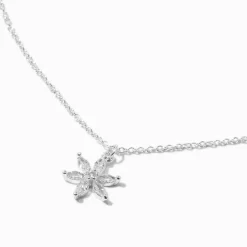 Silver-tone Cubic Zirconia Flower Pendant Necklace