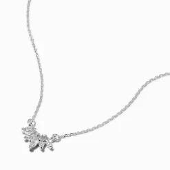 Silver-tone Cubic Zirconia Leaf Arch Pendant Necklace