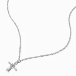 Silver-tone Cubic Zirconia Cross Pendant Necklace