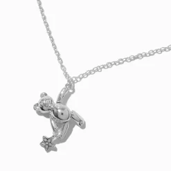 Silver-tone Dangling Bear Pendant Necklace