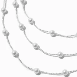 Silver-tone Delicate Pearl Multi-Strand Choker Necklace