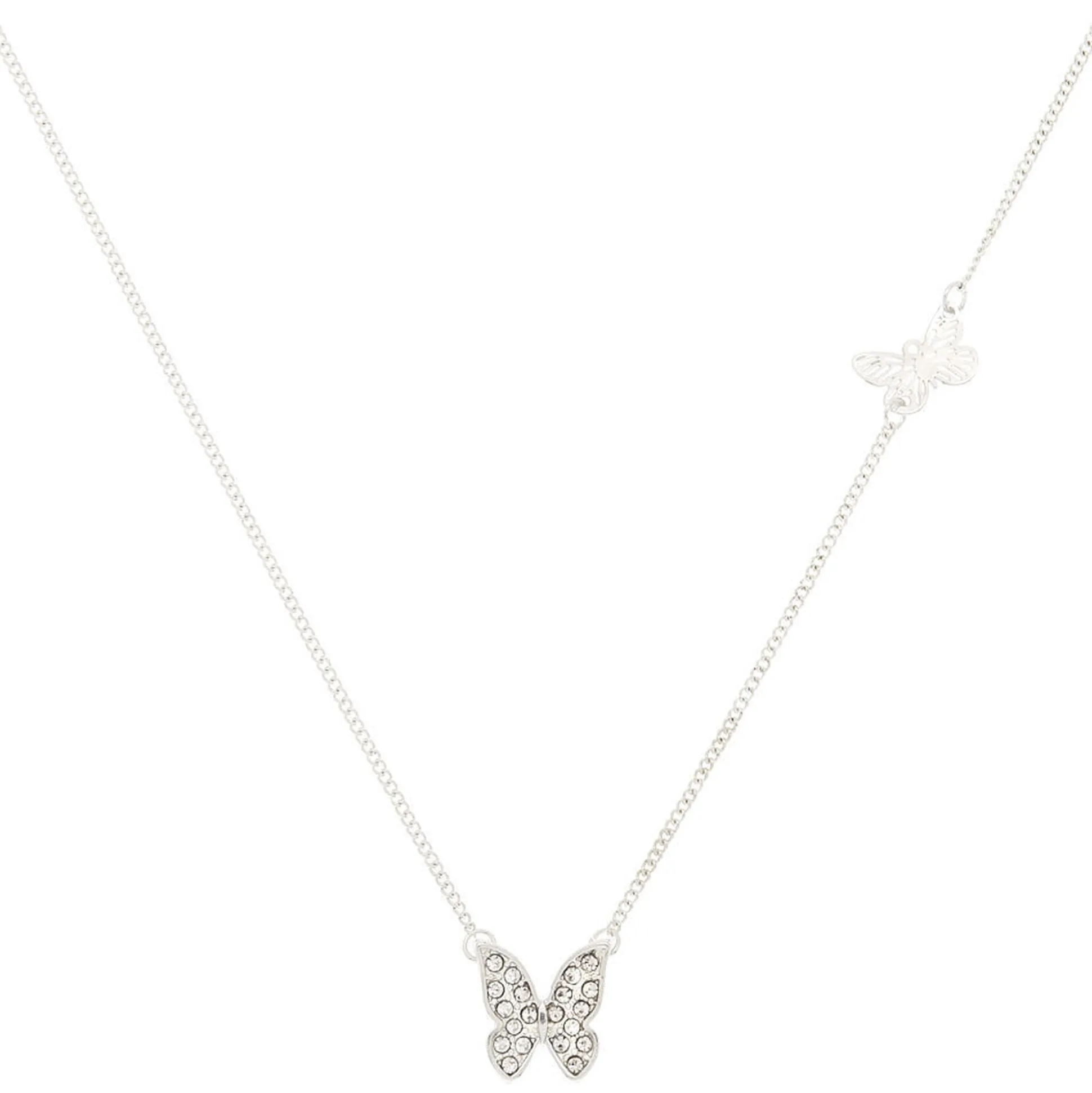 Silver-tone Double Butterfly Stackable Pendant Necklace