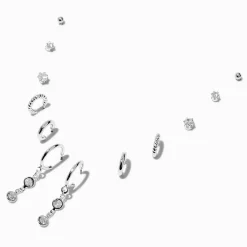 Silver-tone Double Crystal Charm Earring Stackables Set - 6 Pack
