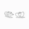 Silver-tone Double Heart Stud Earrings