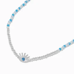 Silver-tone Evil Eye Seed Bead Pendant Necklace