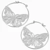 Silver-tone Filigree Butterfly 50mm Hoop Earrings