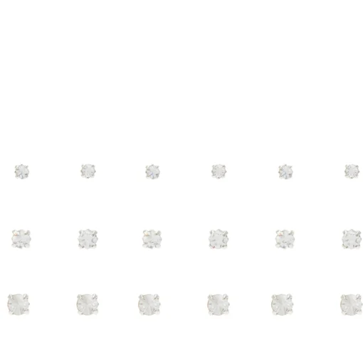 Silver-tone Graduated Crystal Square Stud Earrings - 9 Pack