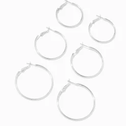 Silver-tone Graduated Hinge Hoop Earrings - 3 Pack