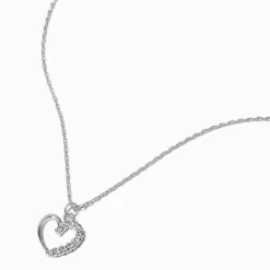 Silver-tone Half Crystal Heart Pendant Necklace