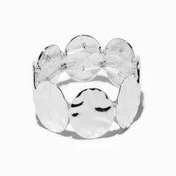 Silver-tone Hammered Disk Stretch Bracelet