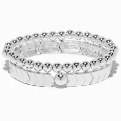 Silver-tone Herringbone Stretch Bracelets - 2 Pack