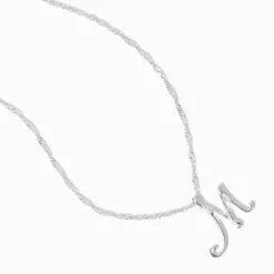 Silver-tone Large Script Initial Pendant Necklace - M