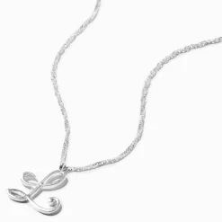 Silver-tone Large Script Initial Pendant Necklace - L