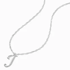 Silver-tone Large Script Initial Pendant Necklace - J