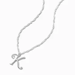 Silver-tone Large Script Initial Pendant Necklace - K