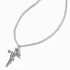 Silver-tone Long Nail Cross Rose Pendant Necklace