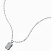 Silver-tone Mini Etched Moon & Stars Square Pendant Necklace