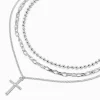 Silver-tone Paperclip & Ball Chain Cross Necklaces - 3 Pack