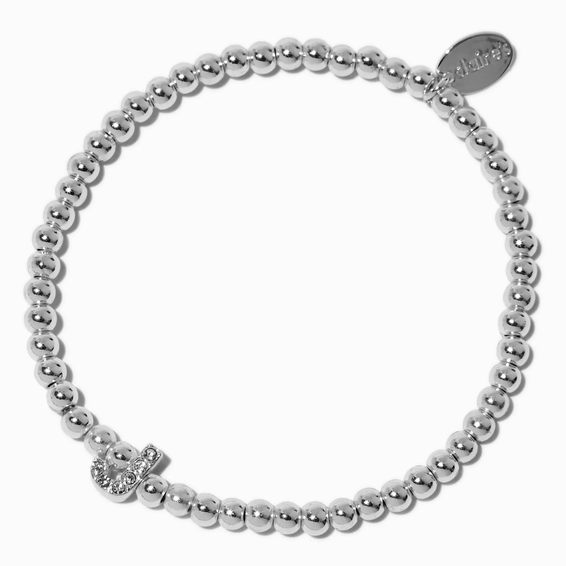 Silver-tone Pavé Crystal Letter Initial Stretch Bracelet - J