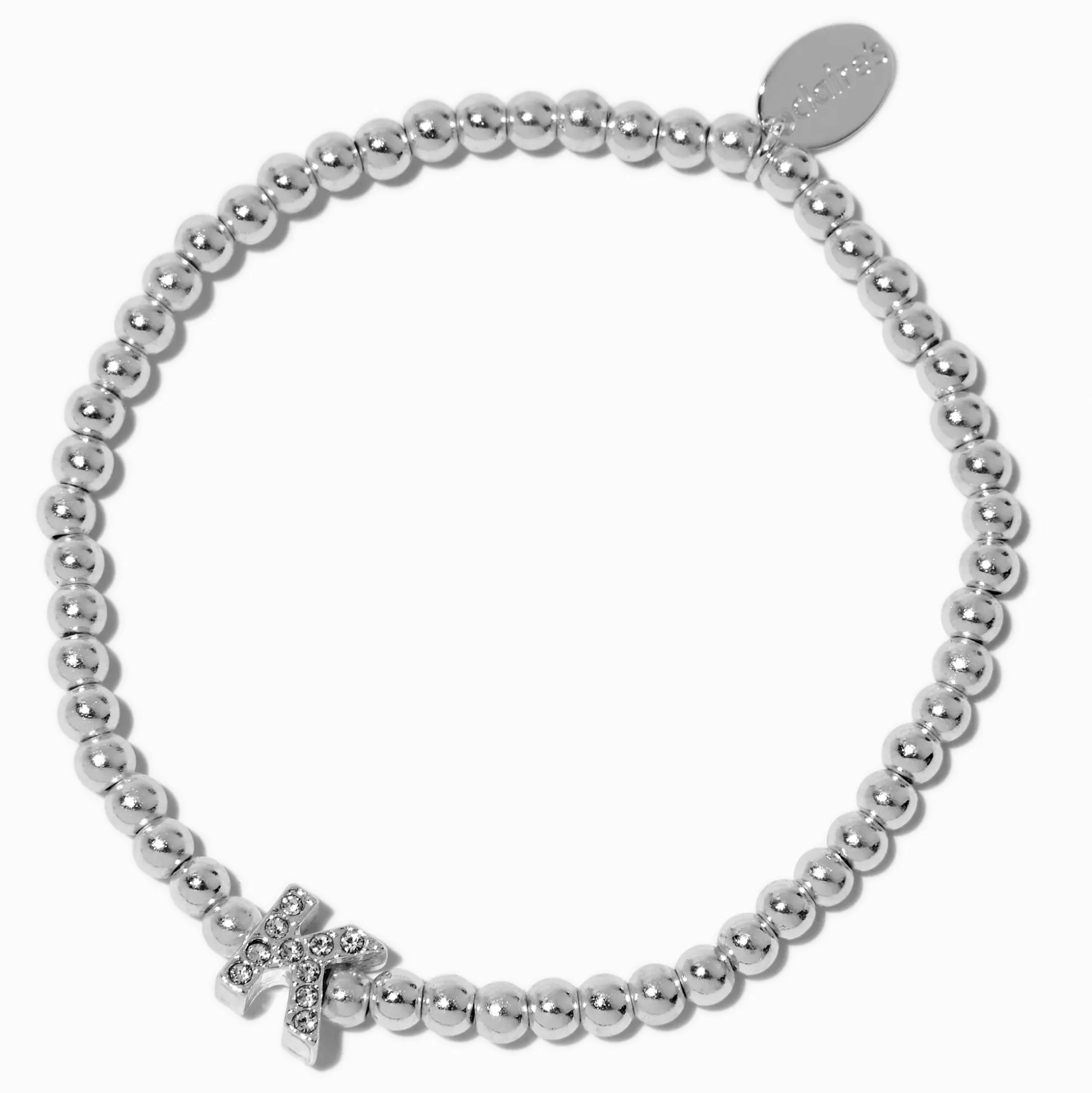 Silver-tone Pavé Crystal Letter Initial Stretch Bracelet - K