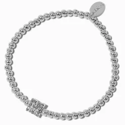 Silver-tone Pavé Crystal Letter Initial Stretch Bracelet - M