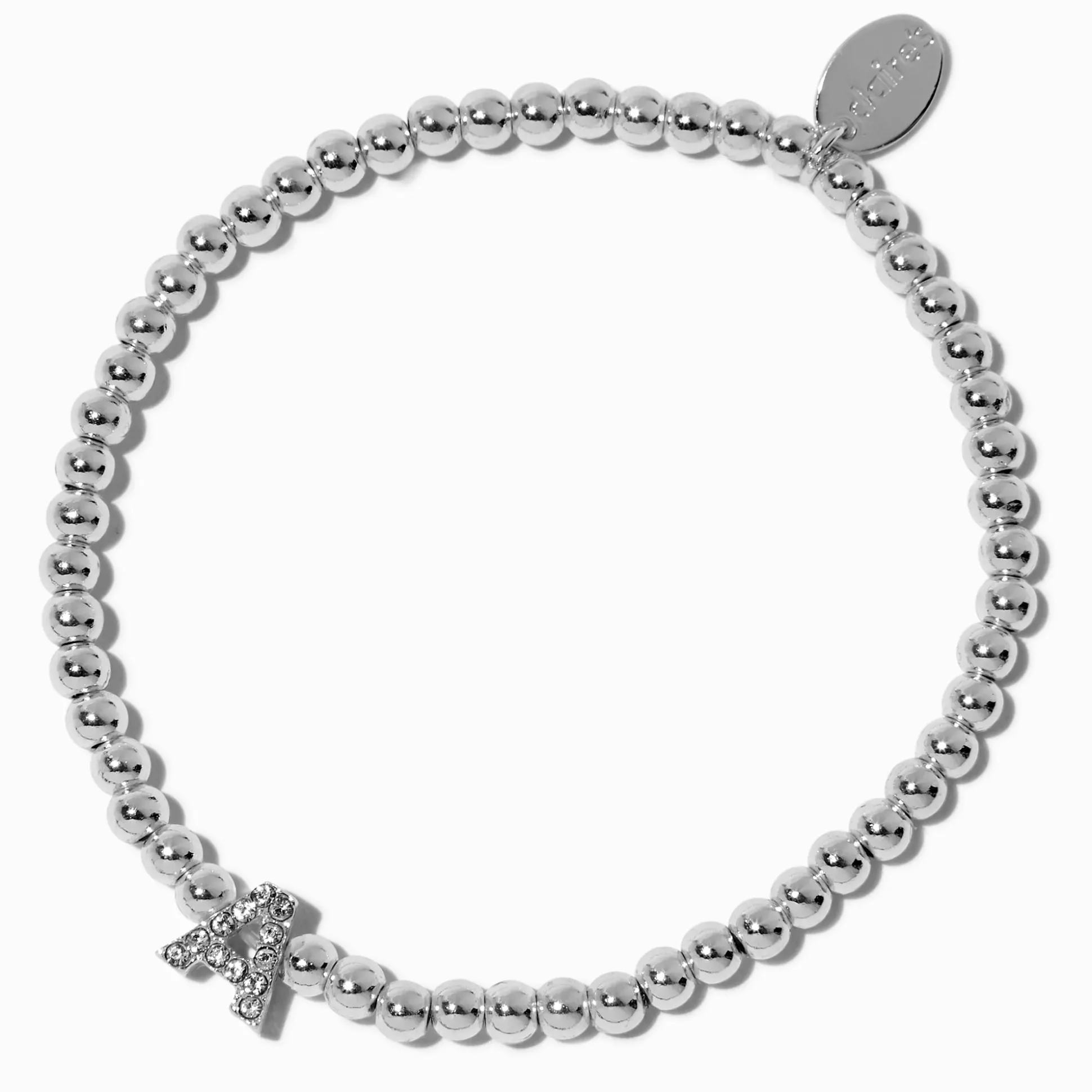 Silver-tone Pavé Crystal Letter Initial Stretch Bracelet - A