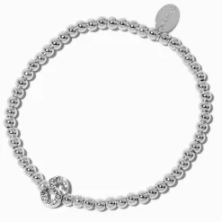 Silver-tone Pavé Crystal Letter Initial Stretch Bracelet - S