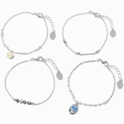 Silver-tone Pearl & Rose Chain Bracelets - 4 Pack