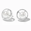 Silver-tone Pearl Compass Stud Earrings