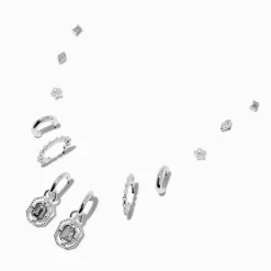 Silver-tone Pearl Crystal Earring Stackables Set - 6 Pack