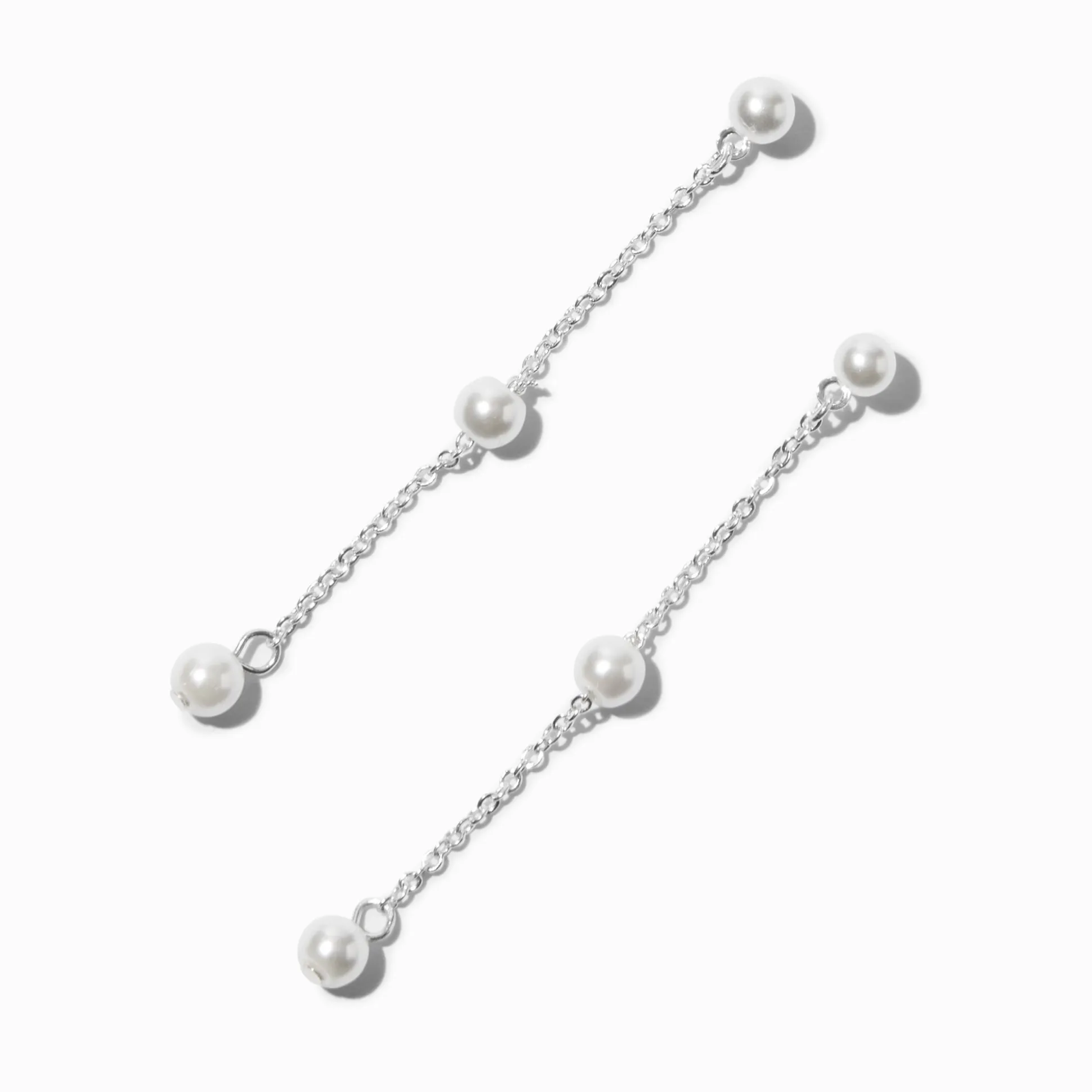 Silver-tone Pearl Station 2" Linear Drop Earrings