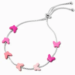 Silver-tone Pink Butterfly Bolo Bracelet