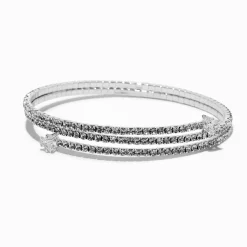 Silver-tone Rhinestone Coil Bracelet