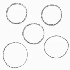 Silver-tone Rhinestone Stretch Bracelets - 5 Pack