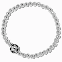 Silver-tone Soccer Beaded Stretch Bracelet