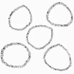 Silver-tone Square Stackable Bangle Bracelets - 5 Pack