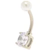Silver-tone Stainless Steel Pearl Top 14G Belly Bar