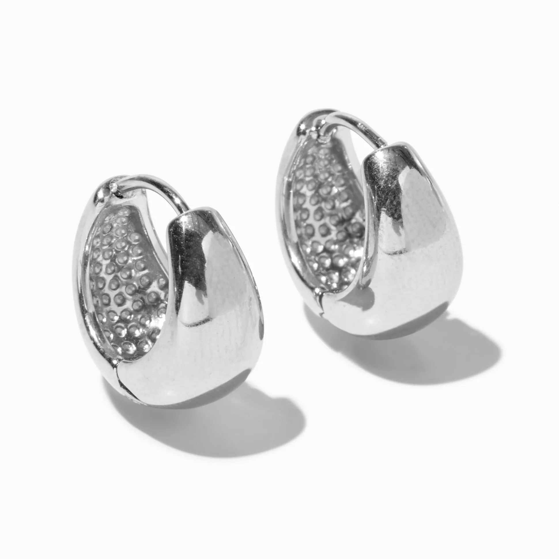 Silver-tone Stainless Steel Chunky Clicker Hoop Earrings