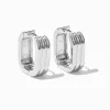 Silver-tone Stainless Steel Textured U-Shape Hoop Earrings