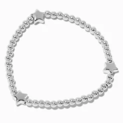 Silver-tone Star Beaded Stretch Bracelet