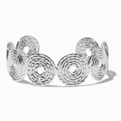 Silver-tone Swirl Disc Cuff Bracelet