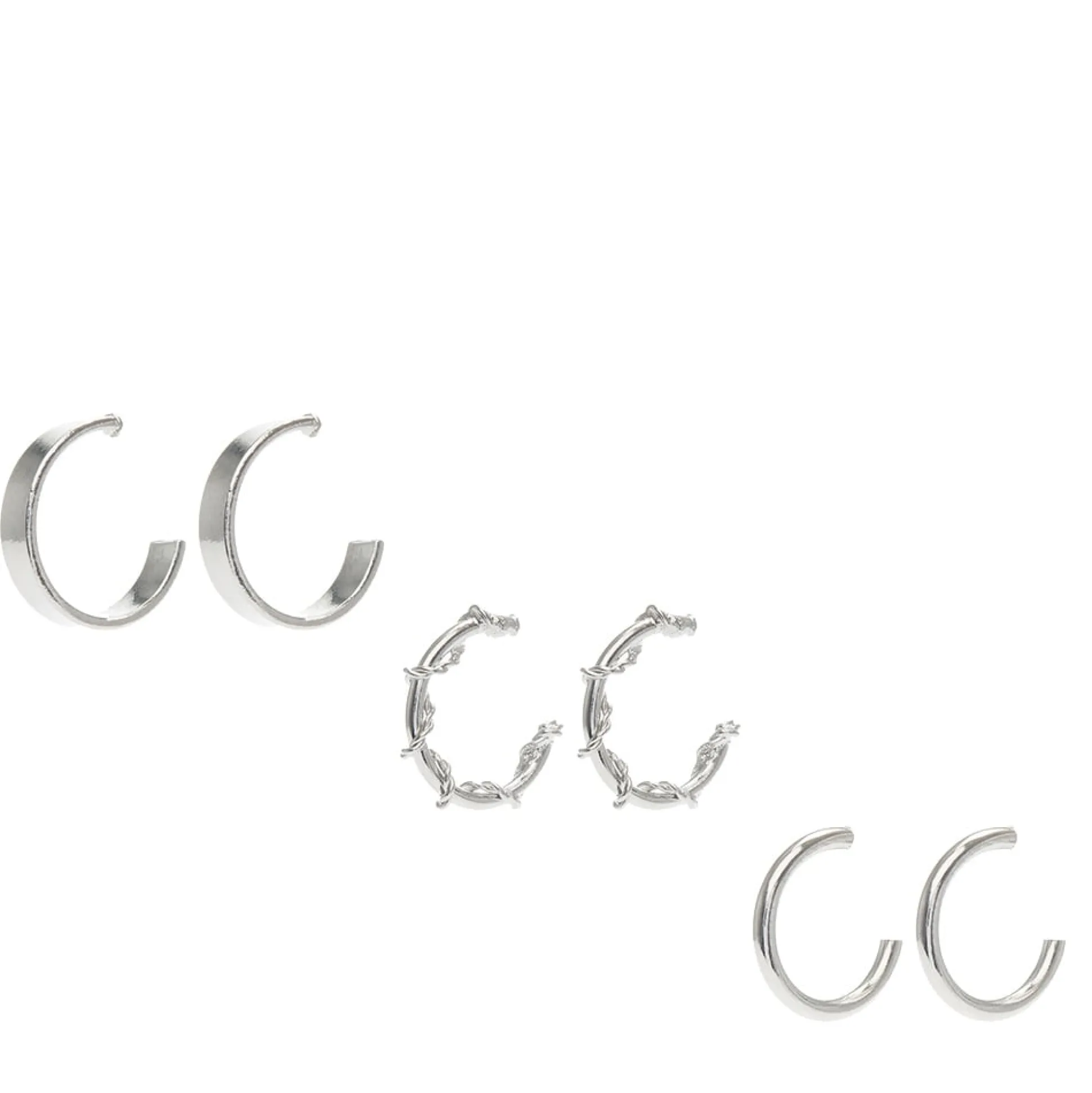 Silver-tone Textured 12mm Hoop Earrings - 3 Pack