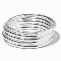 Silver-tone Thick Bangle Bracelets - 5 Pack