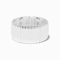Silver-tone Thick Ribbed Stretch Bracelet