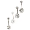 Silver-tone Titanium Crystal Pearl Mixed 14G Belly Bars - 4 Pack