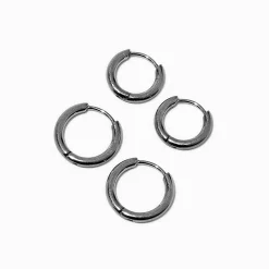 Silver-tone Titanium Hoop Earrings - 2 Pack