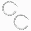 Silver-tone Twisted Pearl 50mm Hoop Earrings