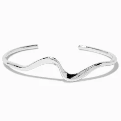 Silver-tone Wavy Swirl Cuff Bracelet