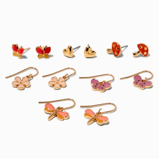 Spring Motifs Gold-tone Earring Set - 6 Pack