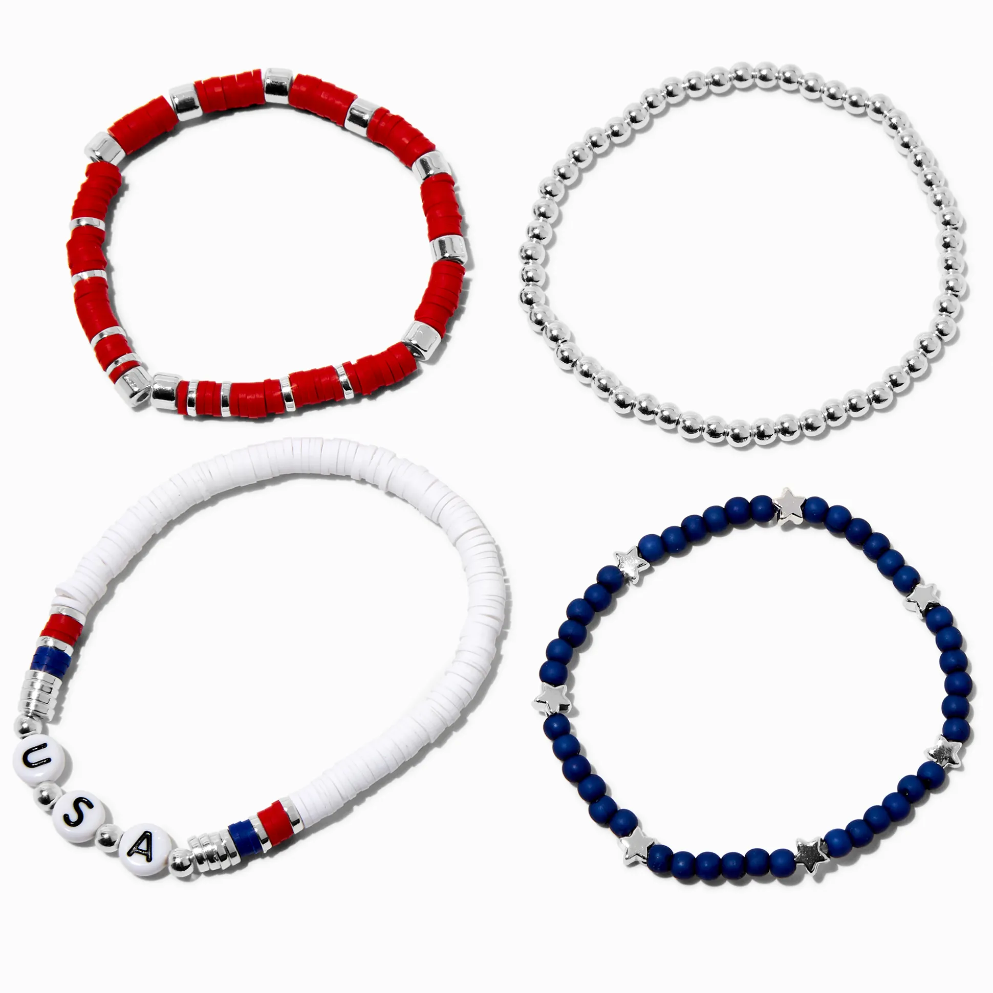 Stars & Stripes Beaded Stretch Bracelets - 4 Pack